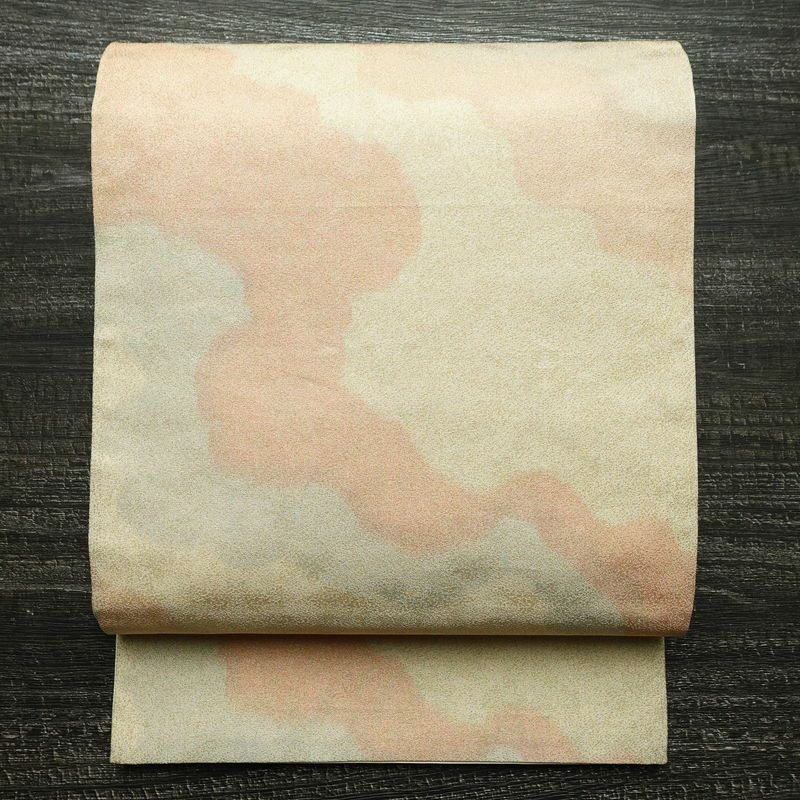 袋帯 全通柄 フォーマル用 正絹 幾何学柄・抽象柄 金通し 帯 ベージュ_画像1