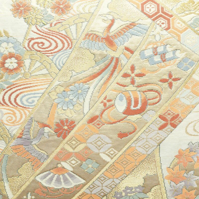 袋帯 六通柄 フォーマル用 正絹 古典柄 箔 帯 クリーム_画像2