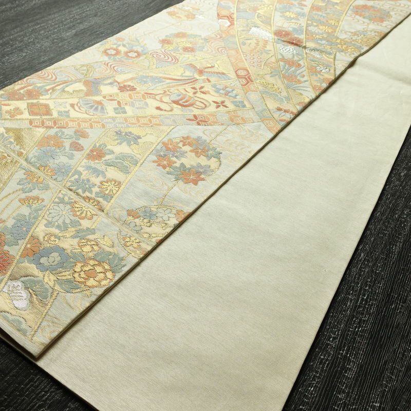 袋帯 六通柄 フォーマル用 正絹 古典柄 箔 帯 クリーム_画像8
