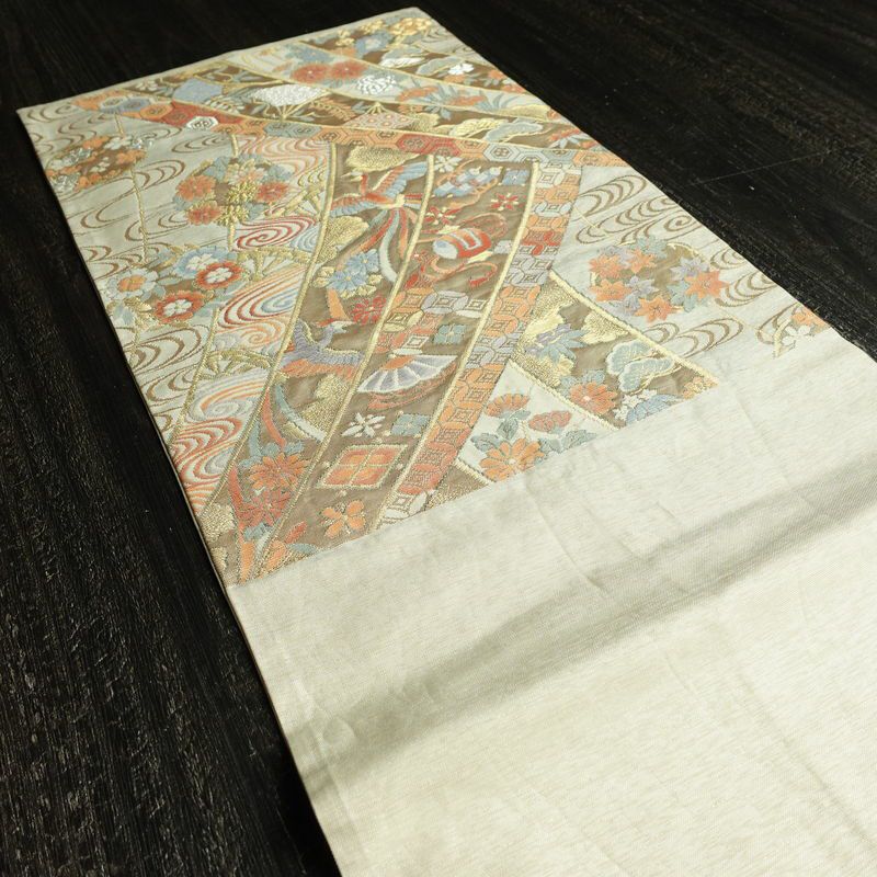 袋帯 六通柄 フォーマル用 正絹 古典柄 箔 帯 クリーム_画像19