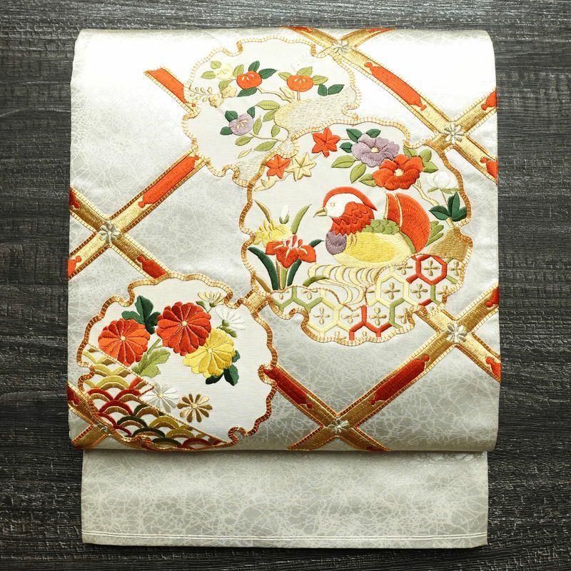 袋帯 太鼓柄 金駒刺繍 フォーマル用 正絹 人物・動物柄 花柄 箔 刺繍 金糸 帯 金・銀_画像1