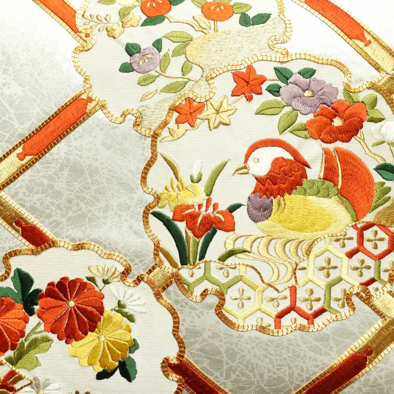 袋帯 太鼓柄 金駒刺繍 フォーマル用 正絹 人物・動物柄 花柄 箔 刺繍 金糸 帯 金・銀_画像2
