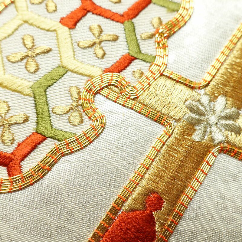 袋帯 太鼓柄 金駒刺繍 フォーマル用 正絹 人物・動物柄 花柄 箔 刺繍 金糸 帯 金・銀_画像4