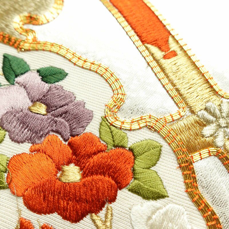袋帯 太鼓柄 金駒刺繍 フォーマル用 正絹 人物・動物柄 花柄 箔 刺繍 金糸 帯 金・銀_画像5