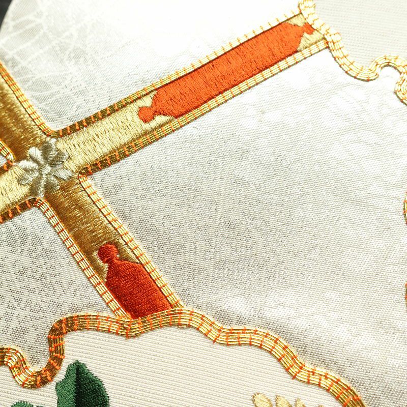 袋帯 太鼓柄 金駒刺繍 フォーマル用 正絹 人物・動物柄 花柄 箔 刺繍 金糸 帯 金・銀_画像6