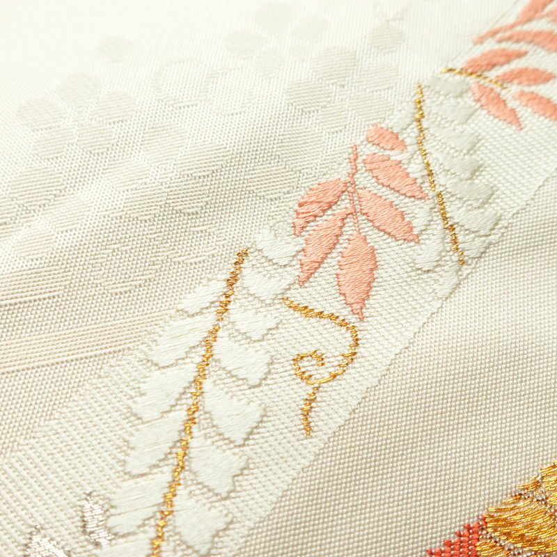 名古屋帯 六通柄 正絹 古典柄 名古屋仕立て 箔 金糸 銀糸 扇子 帯 クリーム_画像4