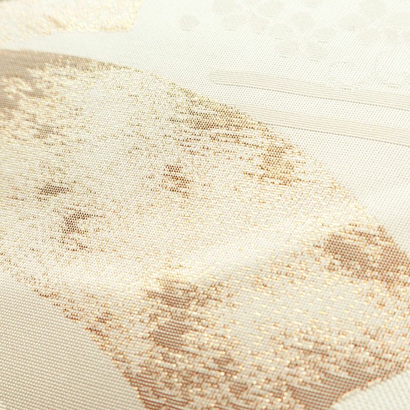 名古屋帯 六通柄 正絹 古典柄 名古屋仕立て 箔 金糸 銀糸 扇子 帯 クリーム_画像5