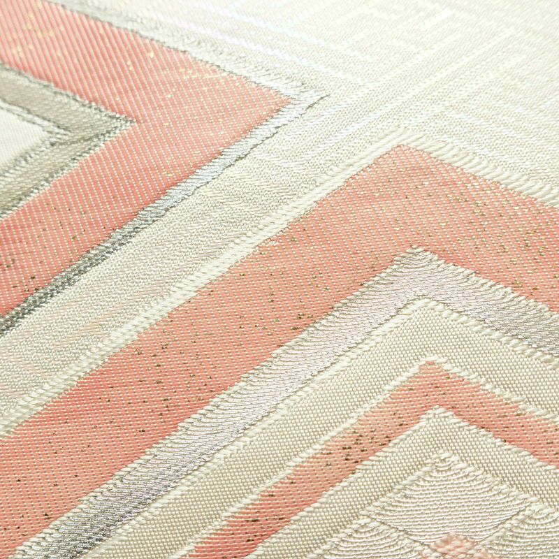 名古屋帯 太鼓柄 正絹 幾何学柄・抽象柄 名古屋仕立て 箔 銀糸 帯 白_画像3