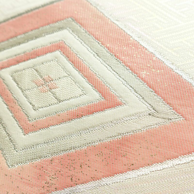 名古屋帯 太鼓柄 正絹 幾何学柄・抽象柄 名古屋仕立て 箔 銀糸 帯 白_画像4