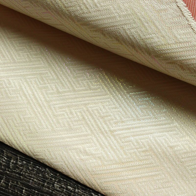 名古屋帯 太鼓柄 正絹 幾何学柄・抽象柄 名古屋仕立て 箔 銀糸 帯 白_画像6