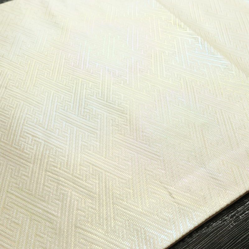 名古屋帯 太鼓柄 正絹 幾何学柄・抽象柄 名古屋仕立て 箔 銀糸 帯 白_画像8