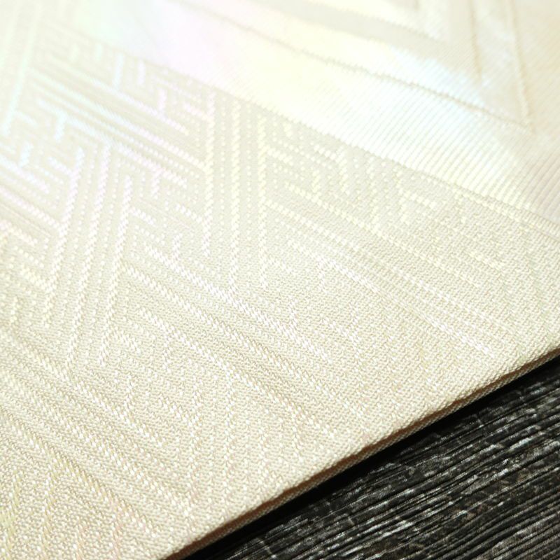 名古屋帯 太鼓柄 正絹 幾何学柄・抽象柄 名古屋仕立て 箔 銀糸 帯 白_画像12