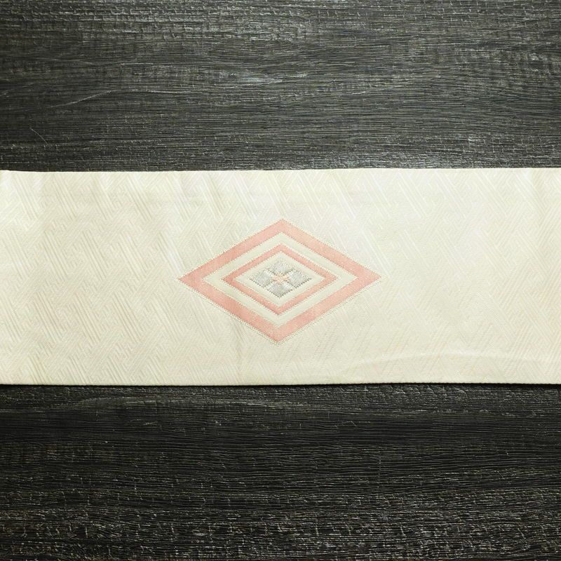 名古屋帯 太鼓柄 正絹 幾何学柄・抽象柄 名古屋仕立て 箔 銀糸 帯 白_画像13