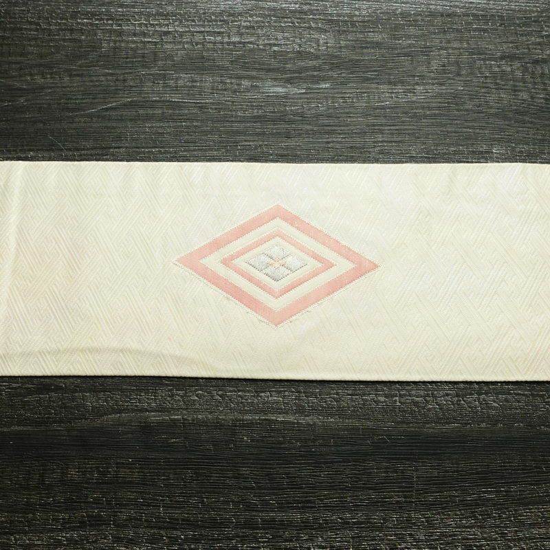 名古屋帯 太鼓柄 正絹 幾何学柄・抽象柄 名古屋仕立て 箔 銀糸 帯 白_画像14