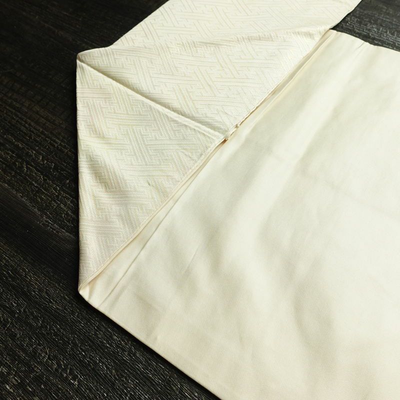 名古屋帯 太鼓柄 正絹 幾何学柄・抽象柄 名古屋仕立て 箔 銀糸 帯 白_画像18