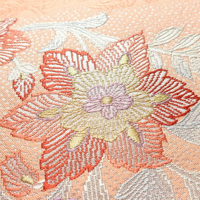 名古屋帯 太鼓柄 良品 正絹 花柄 名古屋仕立て 金糸 銀糸 帯 ピンク_画像4