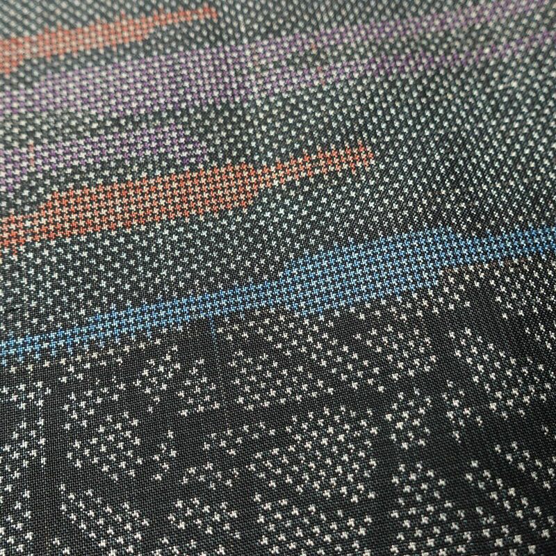 紬 正絹 木の葉・植物柄 袷仕立て 身丈152cm 裄丈63.5cm 着物 グレー_画像7