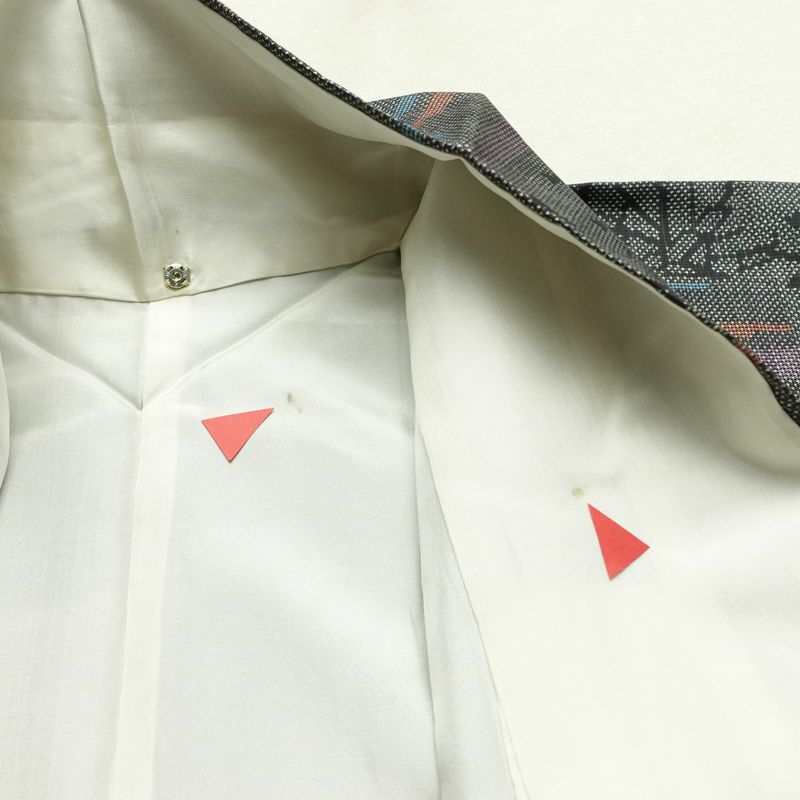 紬 正絹 木の葉・植物柄 袷仕立て 身丈152cm 裄丈63.5cm 着物 グレー_画像19