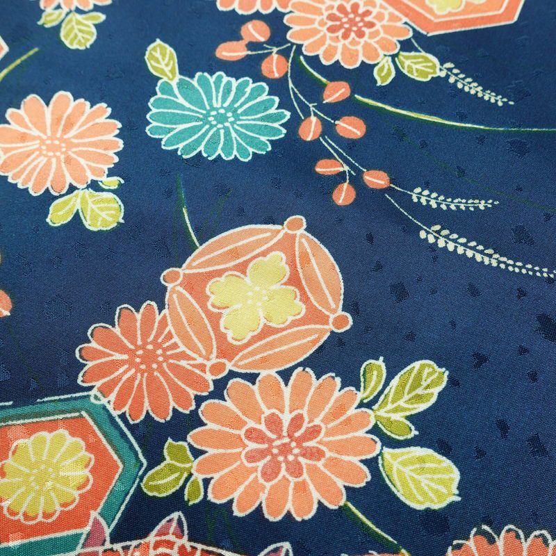小紋 ポリエステル 古典柄 袷仕立て 身丈153cm 裄丈63.5cm 着物 青・紺_画像7