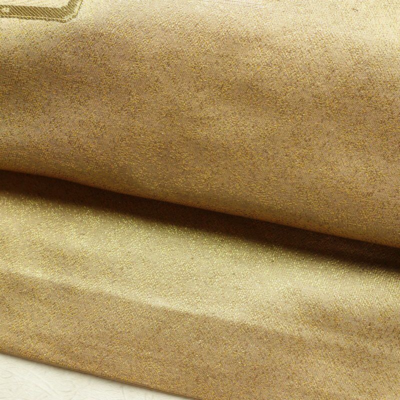 名古屋帯 太鼓柄 落款入り 正絹 木の葉・植物柄 名古屋仕立て 箔 金糸 帯 黄・黄土色_画像7