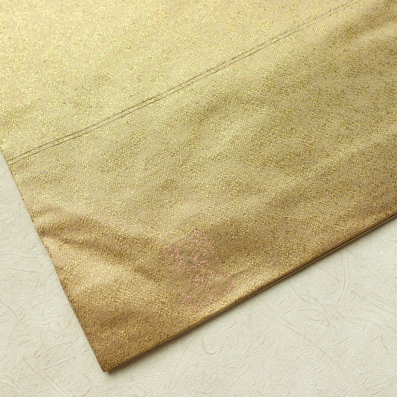 名古屋帯 太鼓柄 落款入り 正絹 木の葉・植物柄 名古屋仕立て 箔 金糸 帯 黄・黄土色_画像15