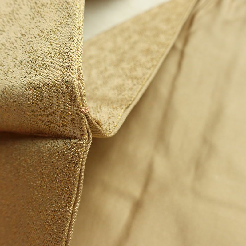 名古屋帯 太鼓柄 落款入り 正絹 木の葉・植物柄 名古屋仕立て 箔 金糸 帯 黄・黄土色_画像19