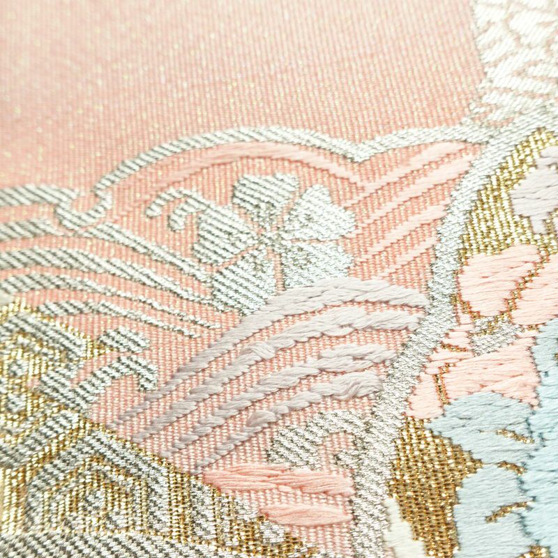 名古屋帯 太鼓柄 良品 正絹 古典柄 名古屋仕立て 箔 金糸 銀糸 帯 ピンク_画像5