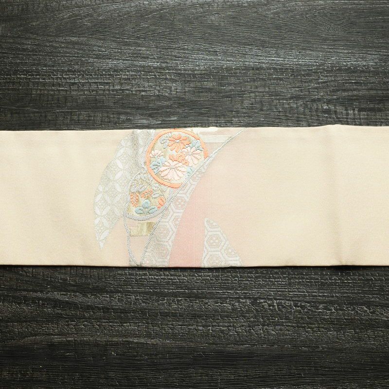 名古屋帯 太鼓柄 良品 正絹 古典柄 名古屋仕立て 箔 金糸 銀糸 帯 ピンク_画像11