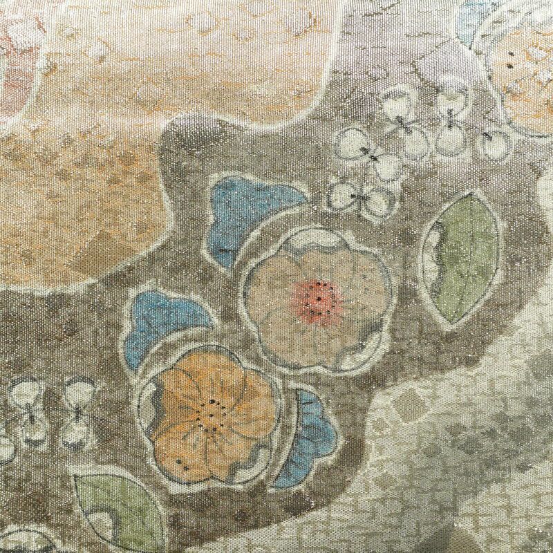 袋帯 太鼓柄 フォーマル用 正絹 木の葉・植物柄 箔 帯 金・銀_画像2