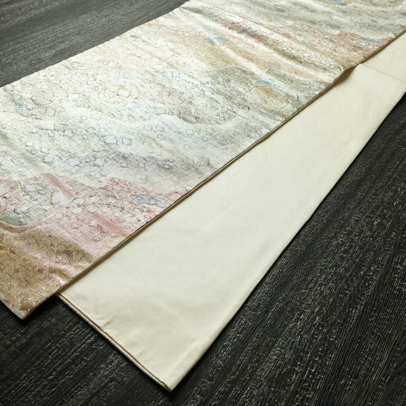 袋帯 太鼓柄 フォーマル用 正絹 木の葉・植物柄 箔 帯 金・銀_画像8