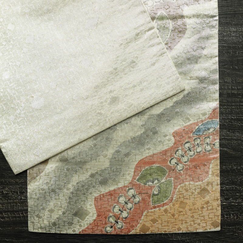 袋帯 太鼓柄 フォーマル用 正絹 木の葉・植物柄 箔 帯 金・銀_画像13