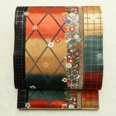 袋帯 六通柄 フォーマル用 正絹 古典柄 箔 鶴 梅 菊 金糸 帯 金・銀