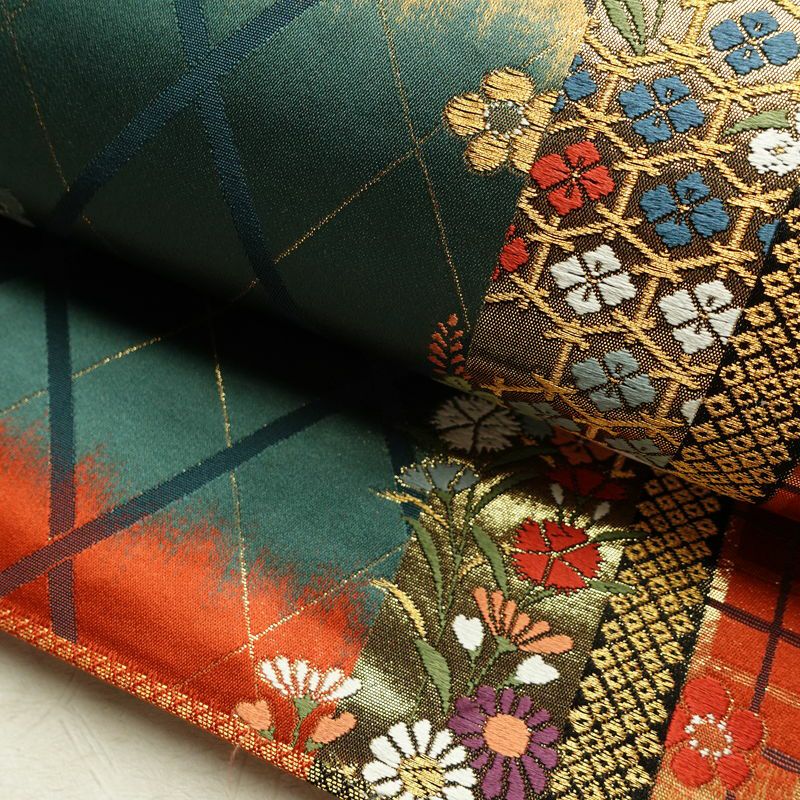 袋帯 リバーシブル 全通柄 美品 フォーマル用 正絹 花柄 箔 金糸 帯 多色使い_画像6