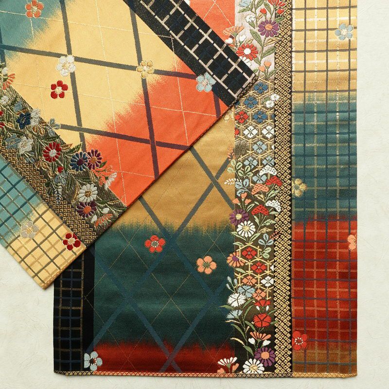 袋帯 リバーシブル 全通柄 美品 フォーマル用 正絹 花柄 箔 金糸 帯 多色使い_画像9