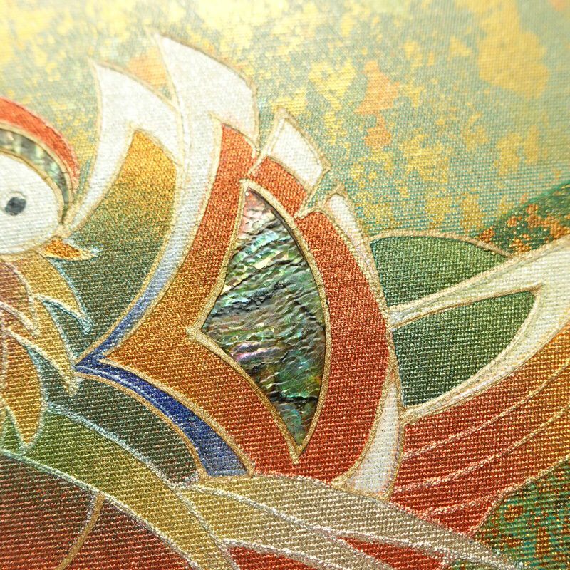 袋帯 太鼓柄 良品 フォーマル用 正絹 人物・動物柄 箔 金彩 帯 黄・黄土色_画像3