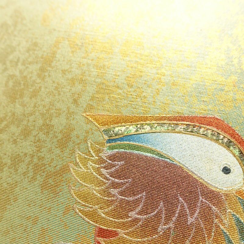 袋帯 太鼓柄 良品 フォーマル用 正絹 人物・動物柄 箔 金彩 帯 黄・黄土色_画像4