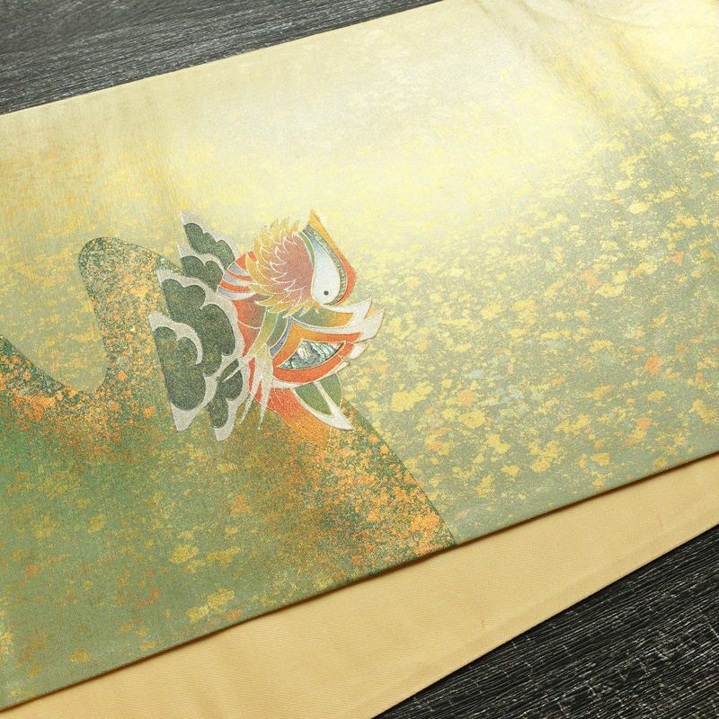 袋帯 太鼓柄 良品 フォーマル用 正絹 人物・動物柄 箔 金彩 帯 黄・黄土色_画像9