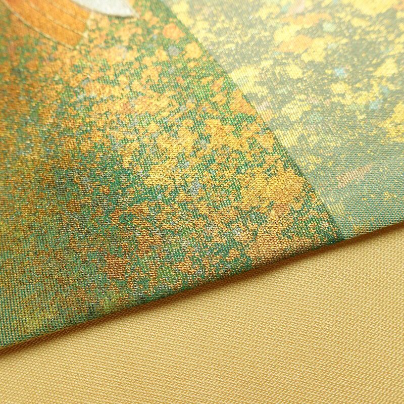 袋帯 太鼓柄 良品 フォーマル用 正絹 人物・動物柄 箔 金彩 帯 黄・黄土色_画像10