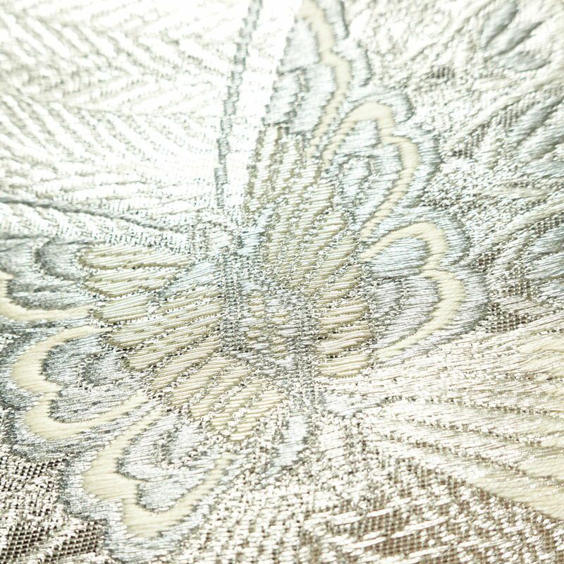 袋帯 六通柄 フォーマル用 正絹 蝶・昆虫柄 箔 銀糸 帯 クリーム_画像3