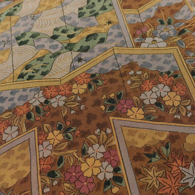 小紋 縮緬 総柄 正絹 古典柄 袷仕立て 身丈157cm 裄丈63.5cm 着物 茶_画像6