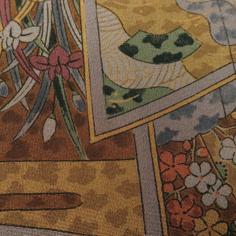 小紋 縮緬 総柄 正絹 古典柄 袷仕立て 身丈157cm 裄丈63.5cm 着物 茶_画像8