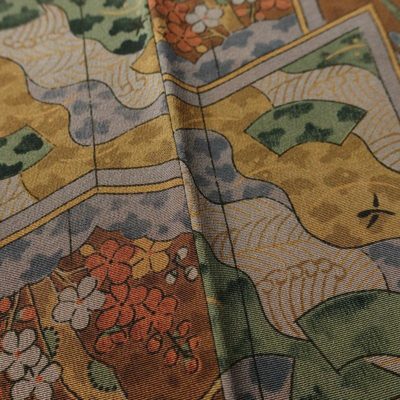 小紋 縮緬 総柄 正絹 古典柄 袷仕立て 身丈157cm 裄丈63.5cm 着物 茶_画像10