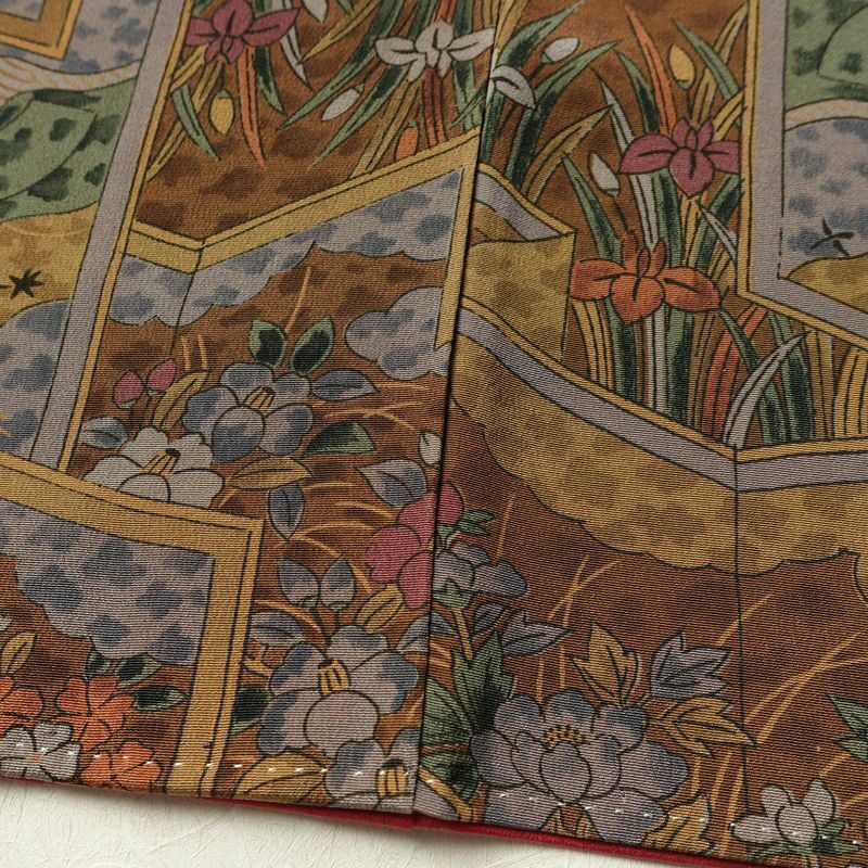 小紋 縮緬 総柄 正絹 古典柄 袷仕立て 身丈157cm 裄丈63.5cm 着物 茶_画像11
