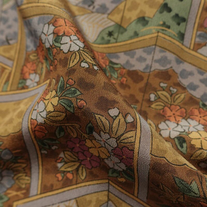 小紋 縮緬 総柄 正絹 古典柄 袷仕立て 身丈157cm 裄丈63.5cm 着物 茶_画像20