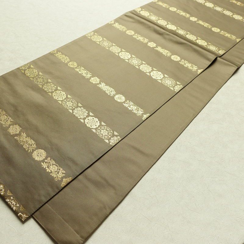 袋帯 青雲間道 伝統工芸士箔屋清兵衛 六通柄 良品 フォーマル用 正絹 縞柄・線柄 箔 帯 茶_画像7