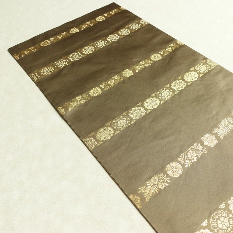 袋帯 青雲間道 伝統工芸士箔屋清兵衛 六通柄 良品 フォーマル用 正絹 縞柄・線柄 箔 帯 茶_画像16