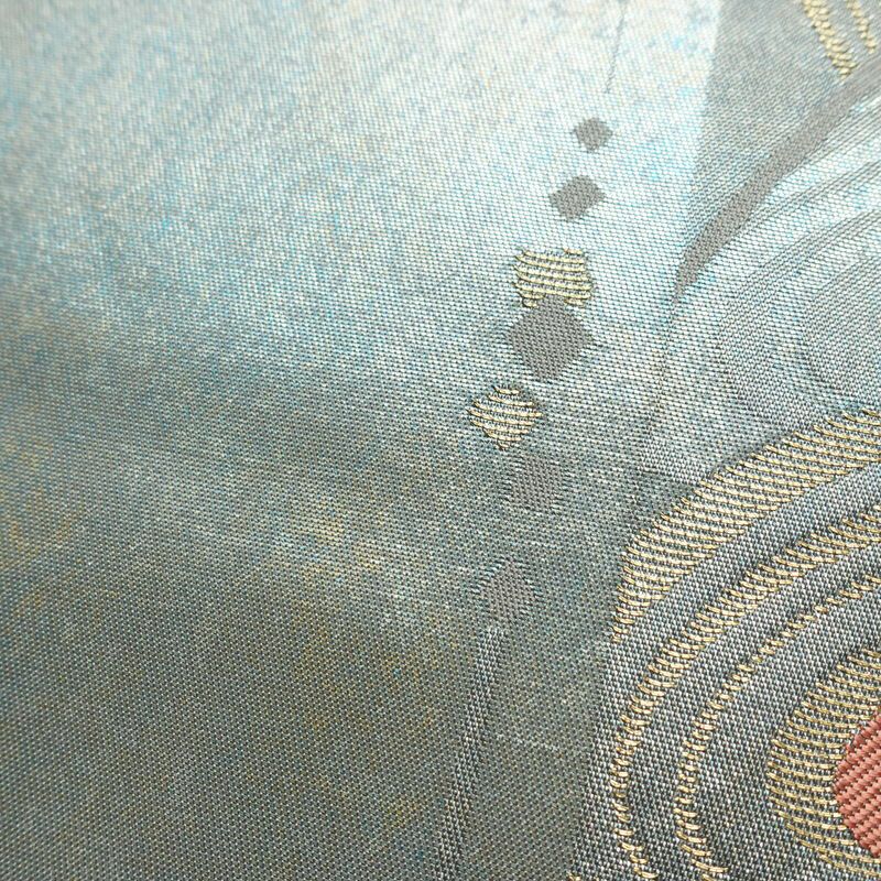 名古屋帯 秀逢錦 太鼓柄 良品 正絹 古典柄 名古屋仕立て 箔 金糸 帯 グレー_画像5