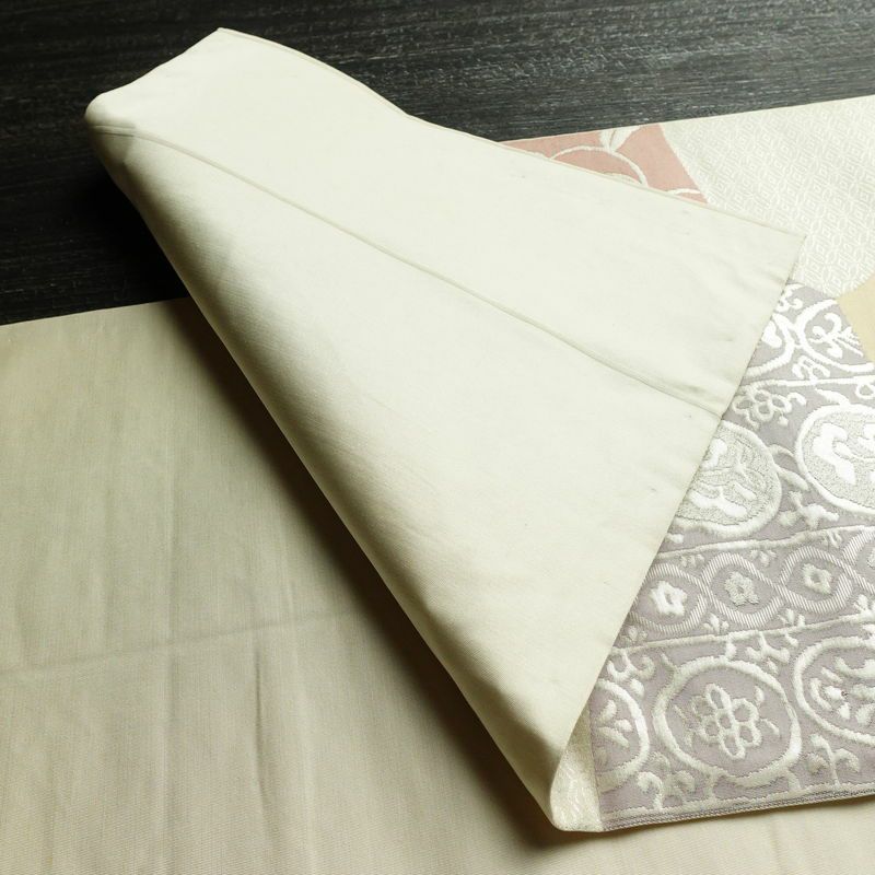 袋帯 六通柄 フォーマル用 正絹 木の葉・植物柄 箔 帯 クリーム_画像8