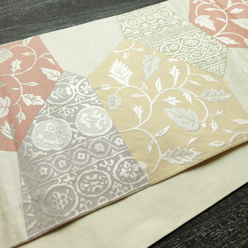 袋帯 六通柄 フォーマル用 正絹 木の葉・植物柄 箔 帯 クリーム_画像9