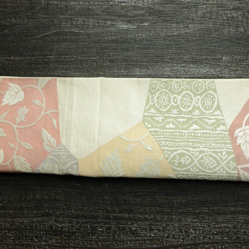 袋帯 六通柄 フォーマル用 正絹 木の葉・植物柄 箔 帯 クリーム_画像12